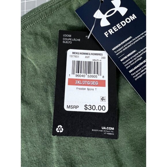 Under Armour  Men's UA Freedom Spine T-Shirt Short Sleeve Tee NEW~Olive Sz 3XL - Picture 9 of 9